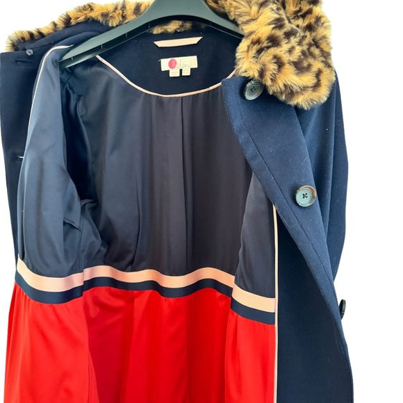 Boden Austen Coat Navy Blue Wool with Removable Faux Fur Trim Collars Size 16R - Picture 6 of 14